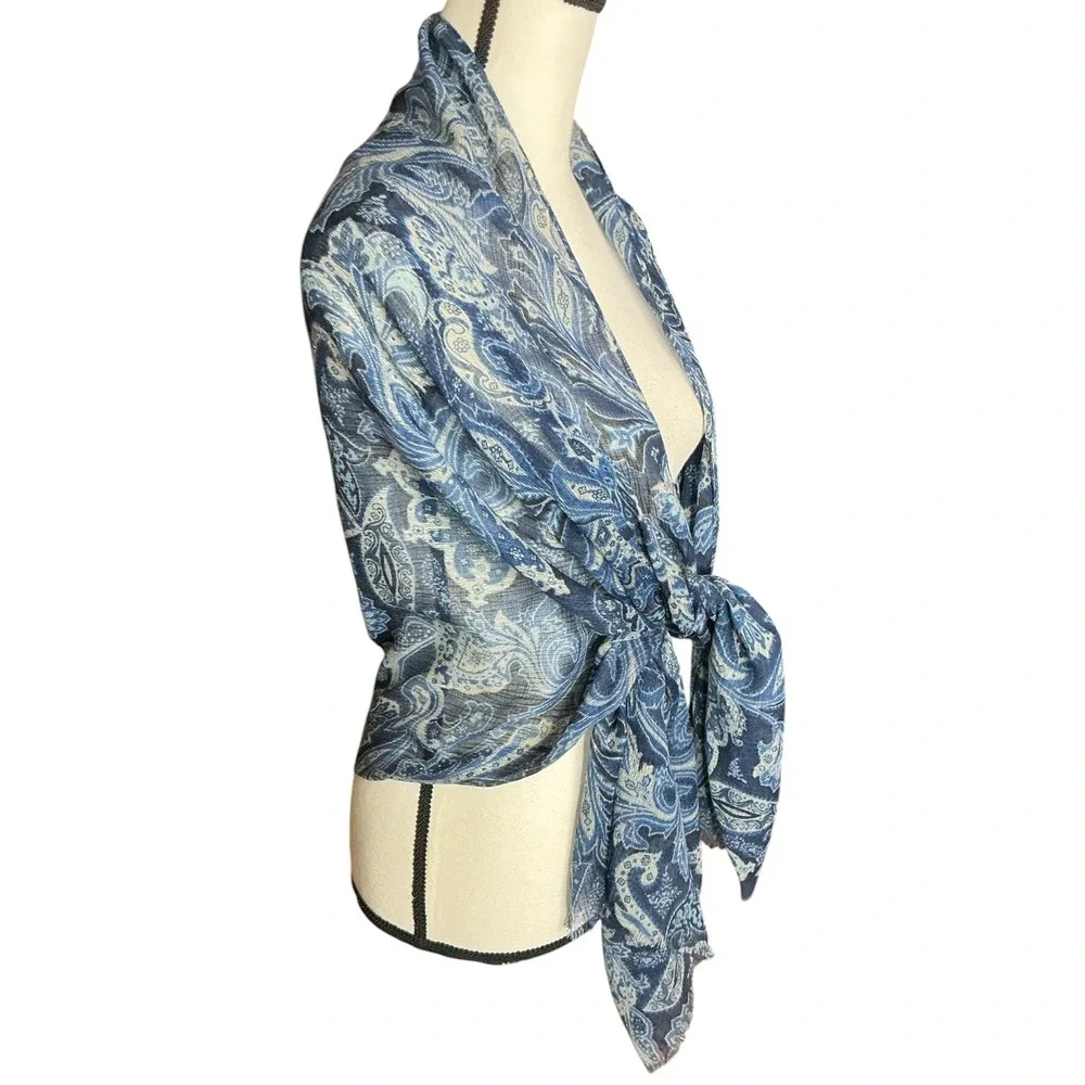 Chaps Blue Paisley Scarf Women OS NWT Lightweight Eyelash Fringe CF0026